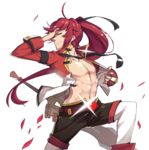 A Skill Cutin of a genderbent Elesis used to celebrate April Fools. Possible Reference: Mikisugi of Kill la Kill.